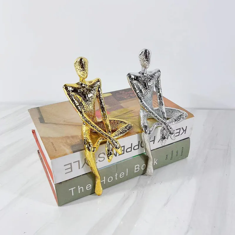 

Nordic Abstract Metal Figure Seated Sculpture Office Ornaments Artwork Electroplating Crafts Living Room Home Decor Accessories