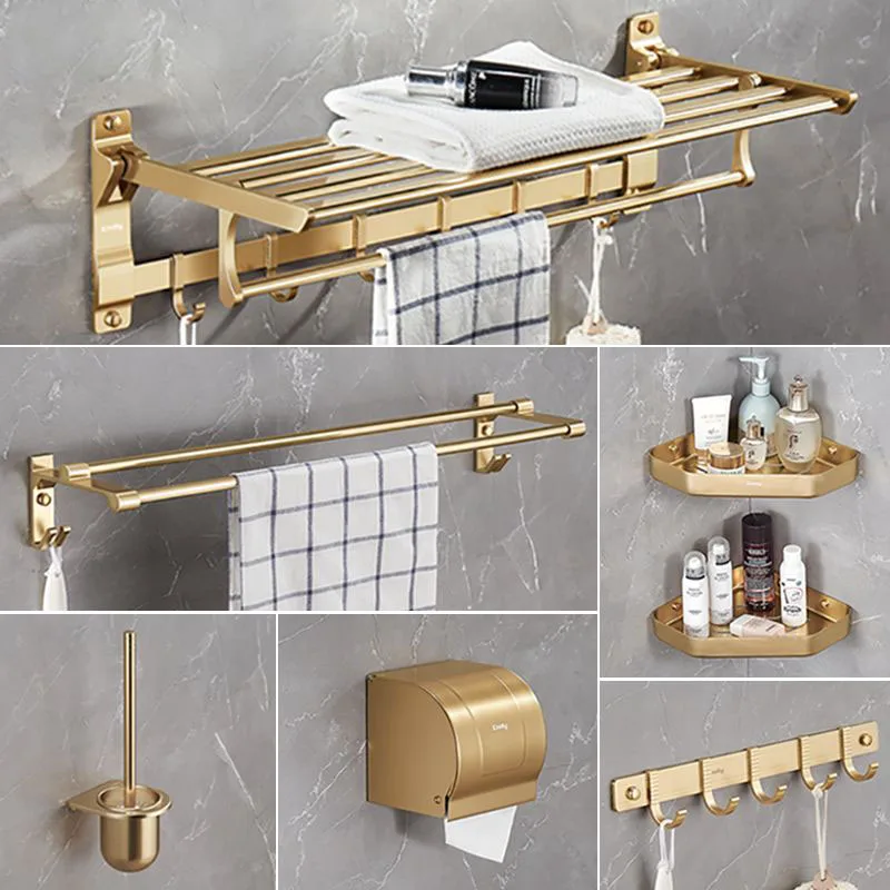 

Punch-Free Bathroom Accessories Gold Luxury Bathroom Shelf Space Aluminum Bathroom Toilet Paper Shelves Shower Curtain Organizer