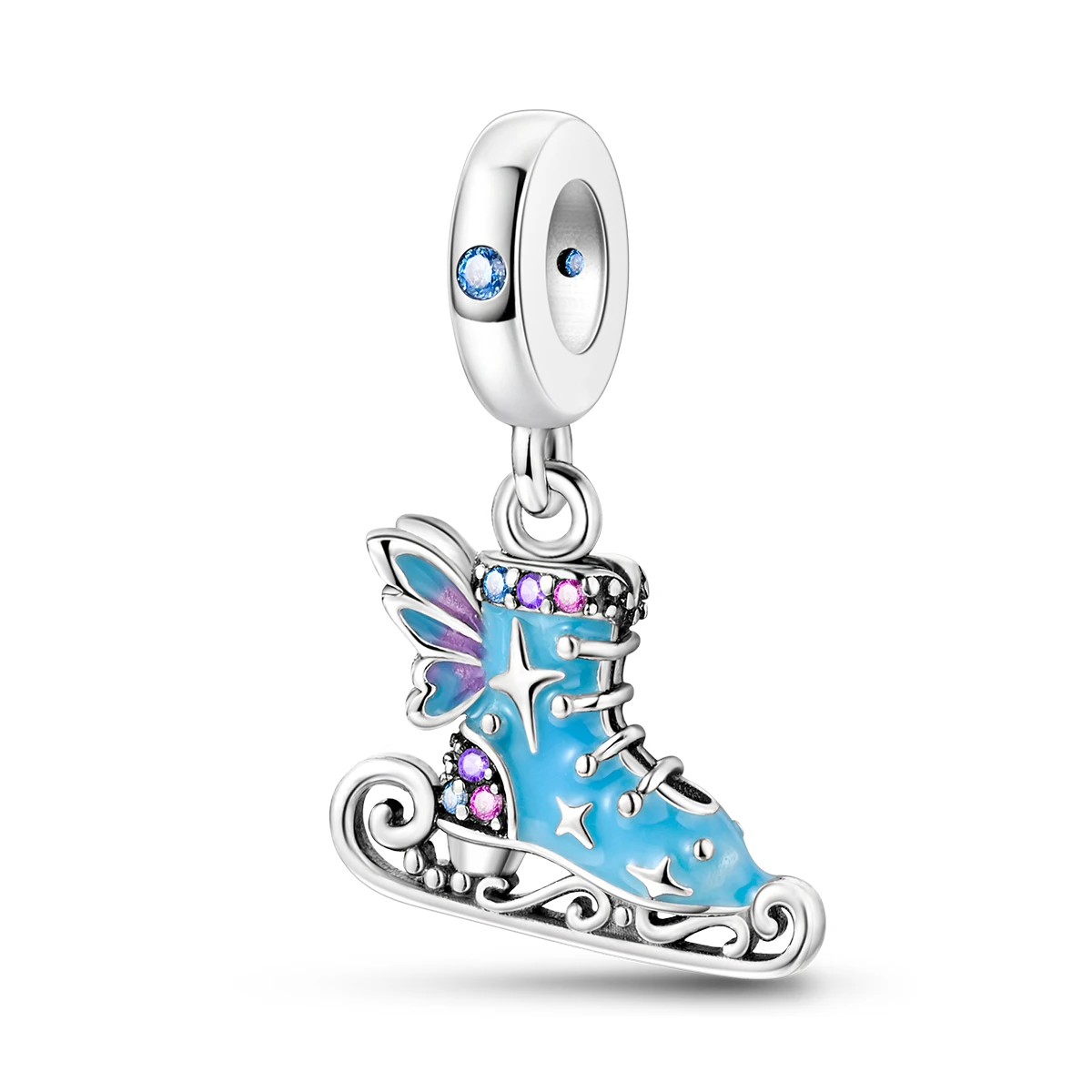 Silver Plated Sport Love Skate Shoe Dangle Charm Pendant