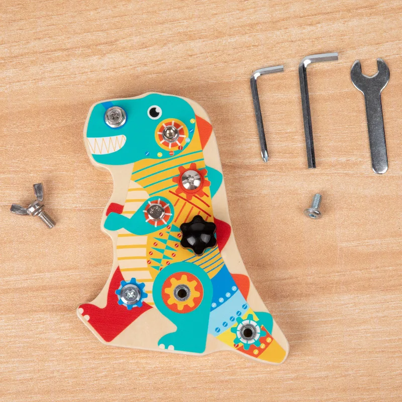 Montessori Wooden Toys Pretend Play Set Dinosaur DIY Tool Play Nut Disassembly Screw Assembly Repair Carpenter Tools for Kids 3