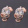 Rose Gold Color Skull Stud Earrings With Sparkling Zircon Cute Hip-Hop Style Street Punk Neutral Earrings For Couples jewelry 6