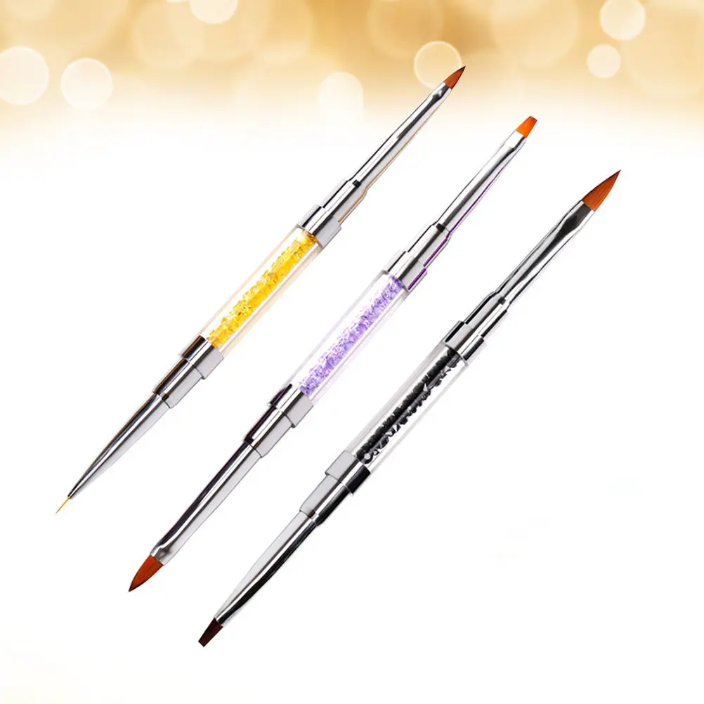 3Pcs 네일 아트 펜 브러쉬 세트 DIY 네일 디자인을위한 전문 더블 엔드 매니큐어 도구 홈 살롱 사용 선물