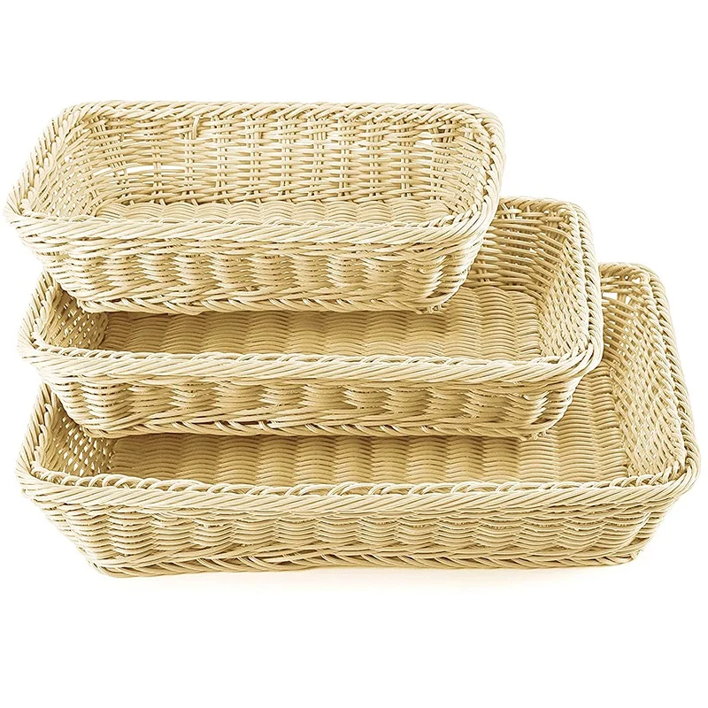 

HOT SALE 3 Pcs Wicker Bread Basket,Handmade Woven Basket,Tabletop Display Organizer Serving Baskets For Food Fruit Snacks Storag