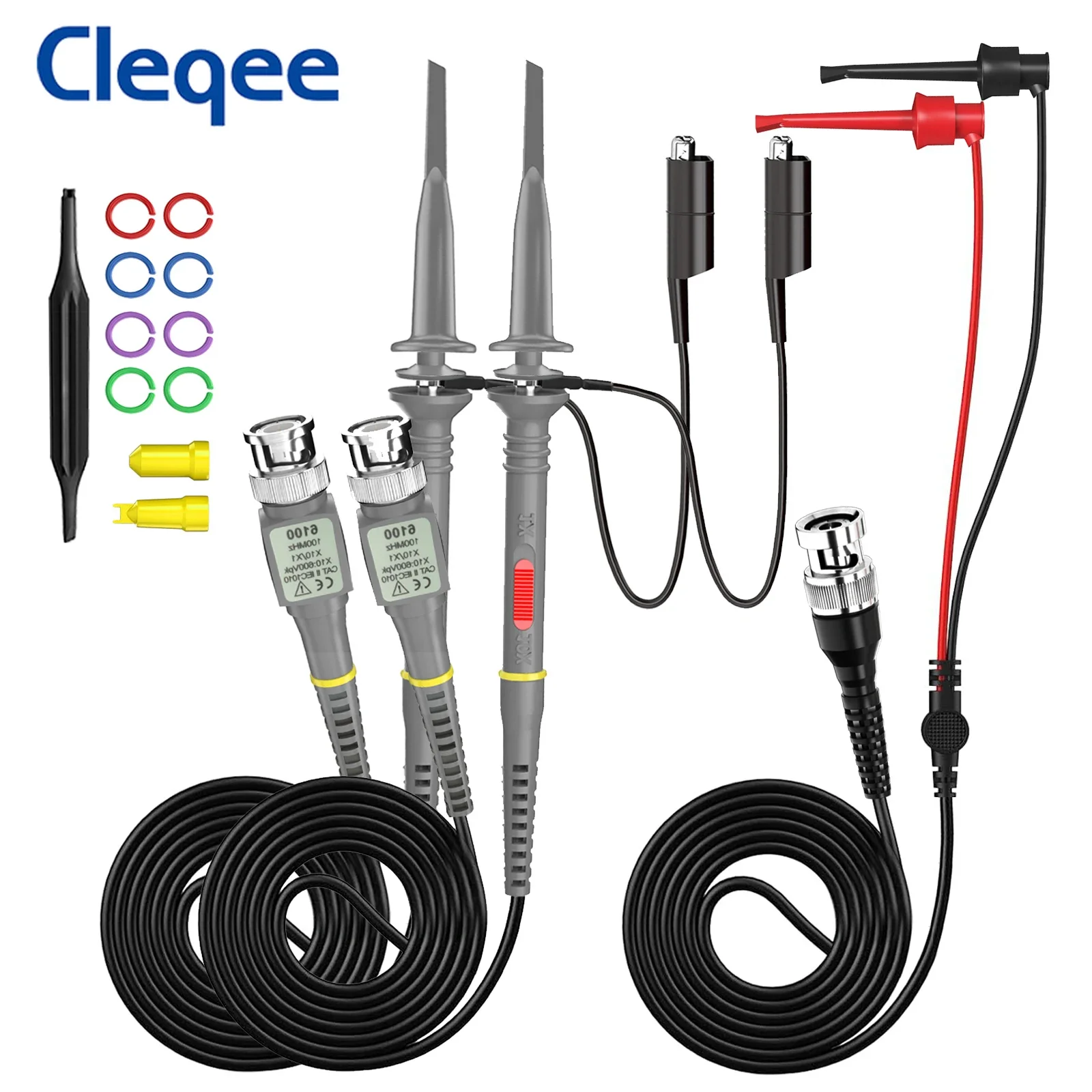 Cleqee P6100B 100 МГц Осциллограф зонды X1/X10 + P1007B тестовые крючки Выводы мини-Грабер к BNC коаксиальный кабель изолированный зонд 10:1