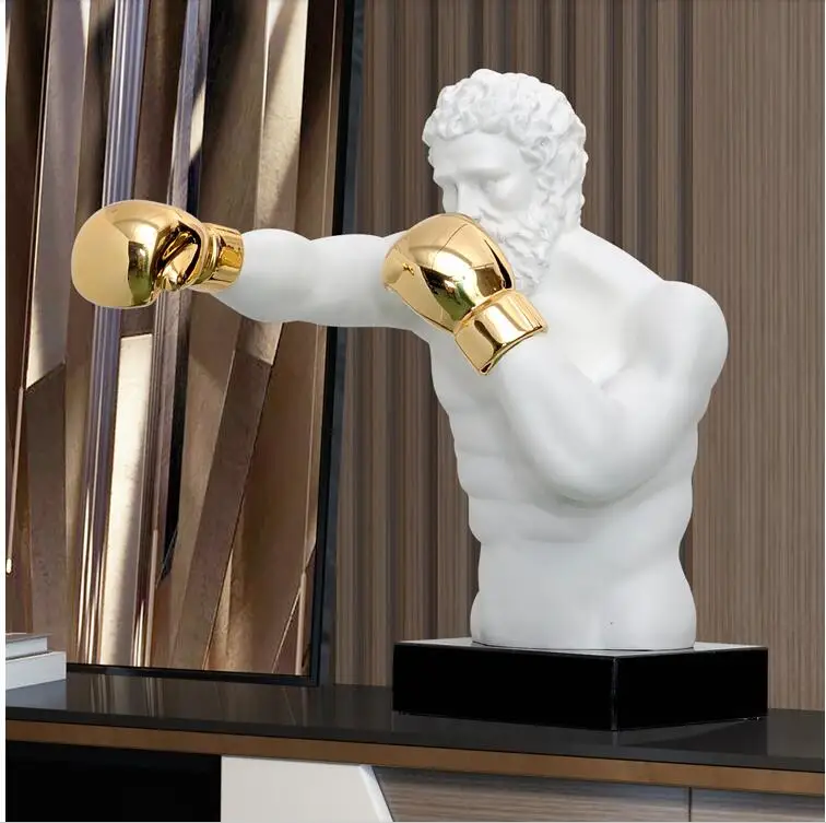 

European Boxer Figure Resin Sculpture Ornaments Home Livingroom Table Figurines Crafts Hotel Villa Decoration Gym Opening Gift