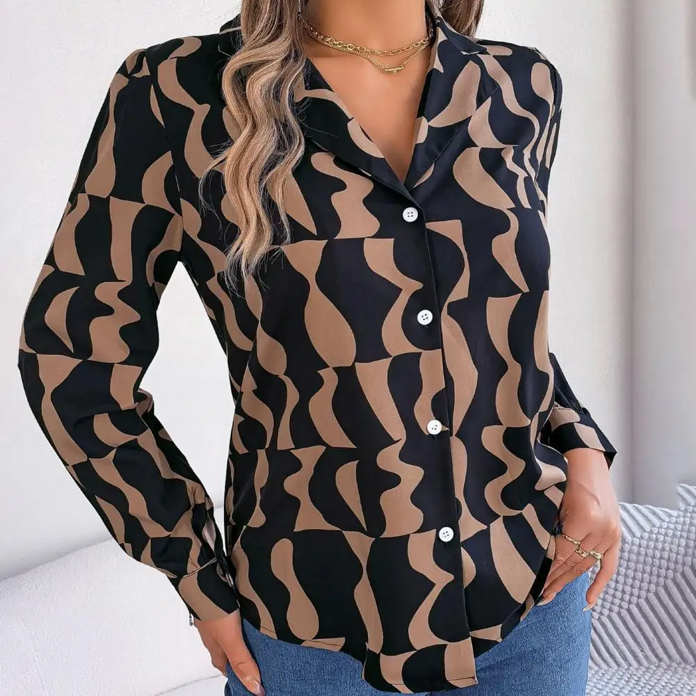 

Women Casual Top Soft Long Sleeve Women's Shirt with Lapel Single-breasted Buttons Loose Casual Blouse in Ol Commute Style Soft