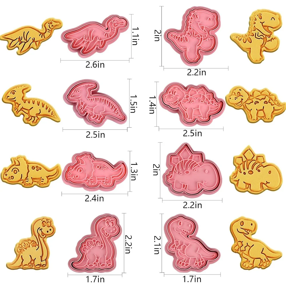 8PCS Dinosaur Animal Cookie Mold Dough Stamp Plastic 3D Pressable Cookie Mold DIY Candy Cake Baking Pastry Decorating Tools Cookie Cutter Baking Mold Cookie Mould Cookie Printing Mold Baking Decorating Tools Cookie Maker Press Kit