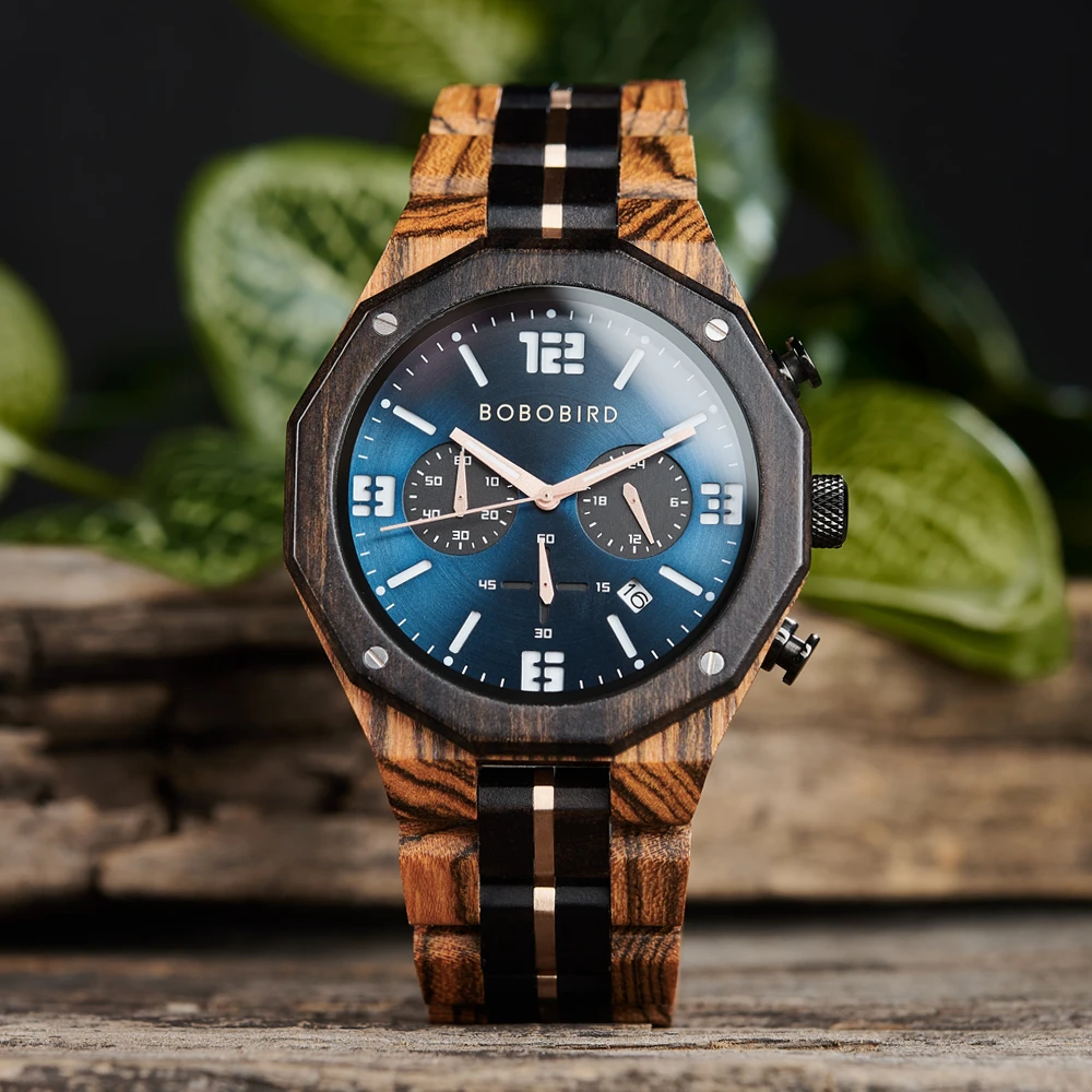 

BOBO BIRD Luxury Wooden Men's Watches 3 Sub Dials Chronograph Support Customized LOGO OEM Drop Shipping