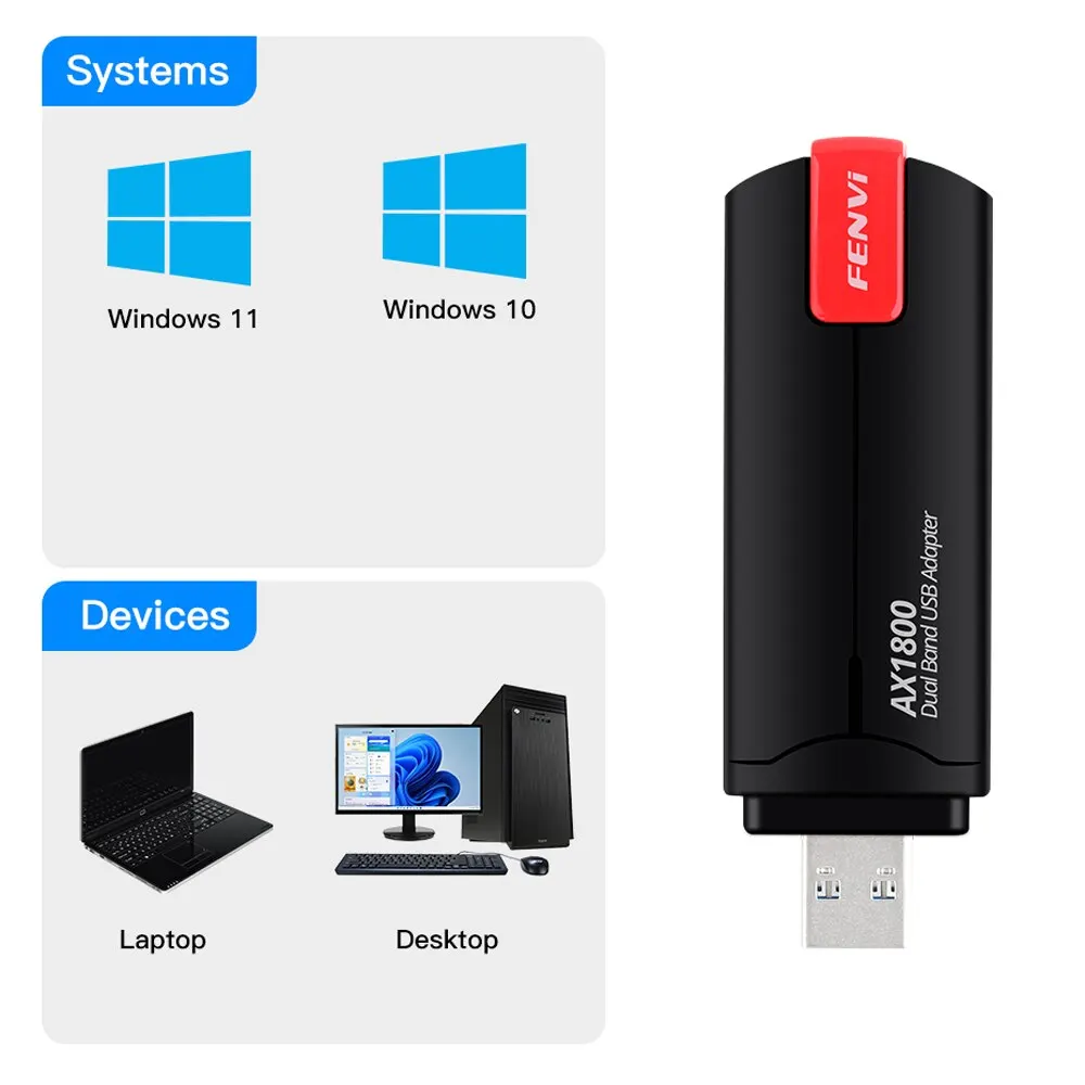 Adaptateur Wi-fi 6 Usb 1800 Mb/s, 5g/2.4ghz, Usb 3.0, Dongle Sans Fil,  Carte Réseau 802.11ax, Antenne À Gain Élevé, Windows 7/10/11 - Cartes  Réseau - AliExpress