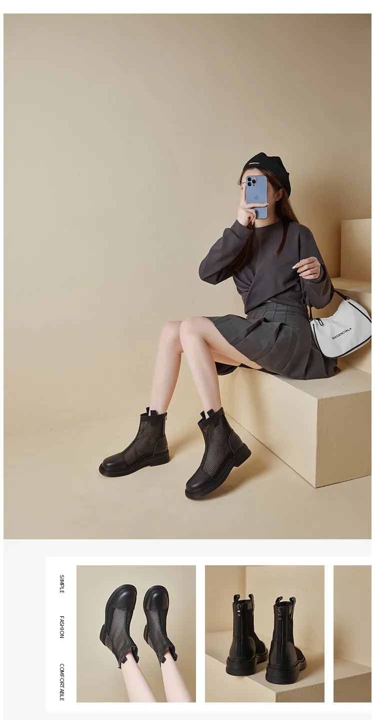 tall snow boots AIYUQI Women Summer Boots British style 2022 Genuine Leather Women Cool Boots Mesh Chelsea Boots Ladies Boots discount