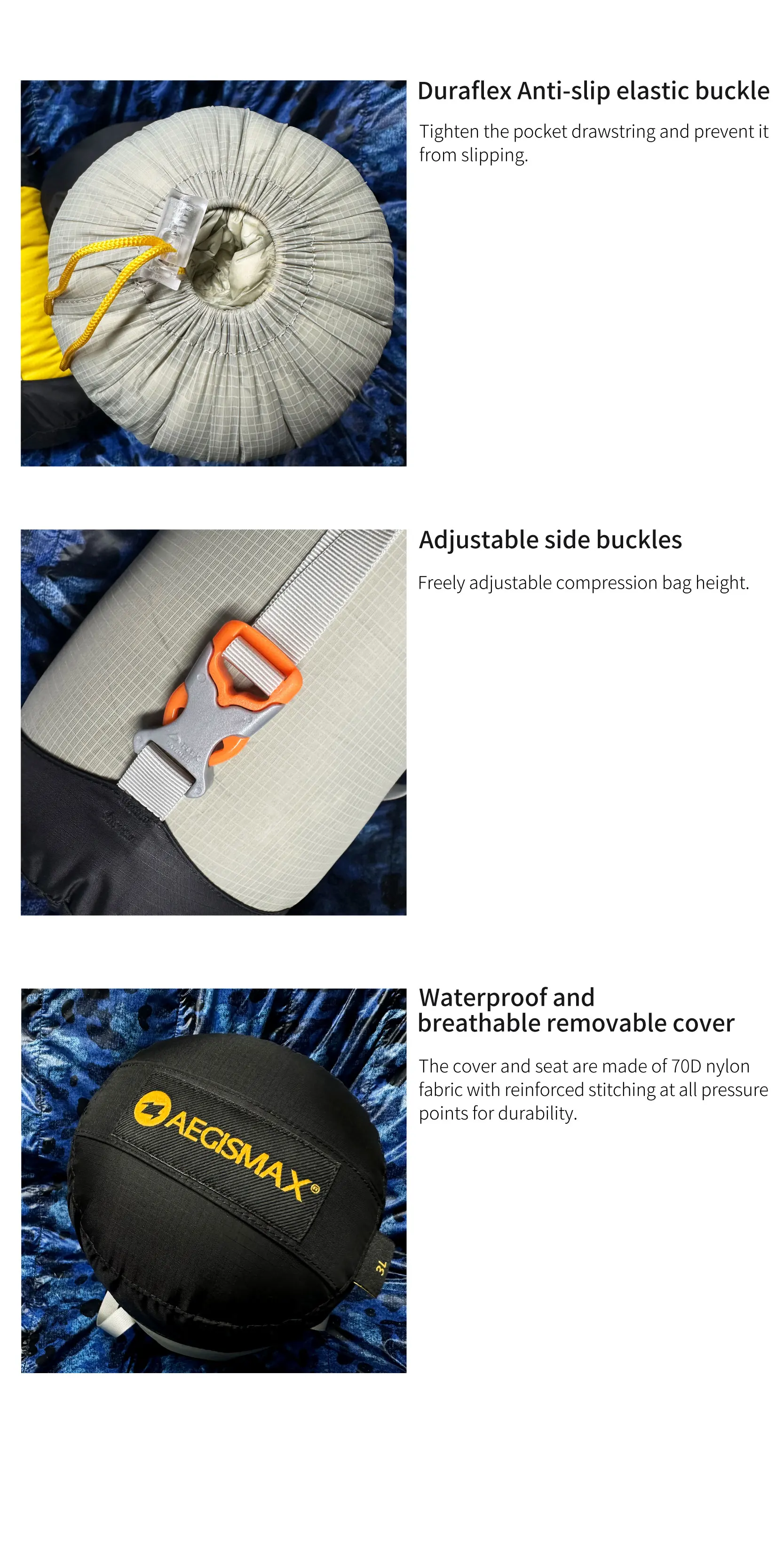 AEGISMAX Neuer Kompressions-Schlafsack Ultraleichter Packsack für Daunenjacken Outdoor Wasserfester Camping-Aufbewahrungsbeutel – Detail 4