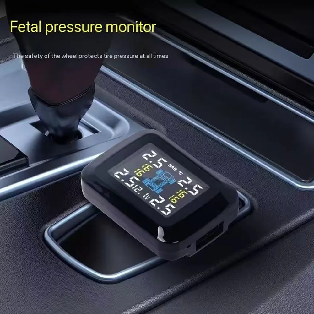 Car TPMS Cigarette Lighter Tire Pressure Monitoring System Alarm Tyre Air Pressure Meter Gauge Temperature Warning 4 Sensor
