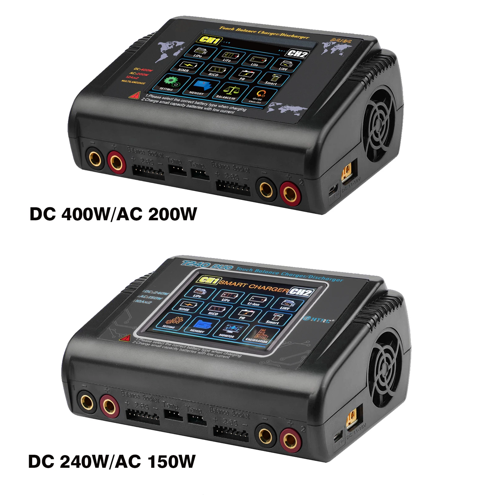 Battery Charger Battery Charger Adapter HTRC DC 400W/240W Dual-Channel RC Charger Discharger For LiPo LiHV LiFe Lilon NiCd NiMh Pb Battery Charger For RC Models Toys