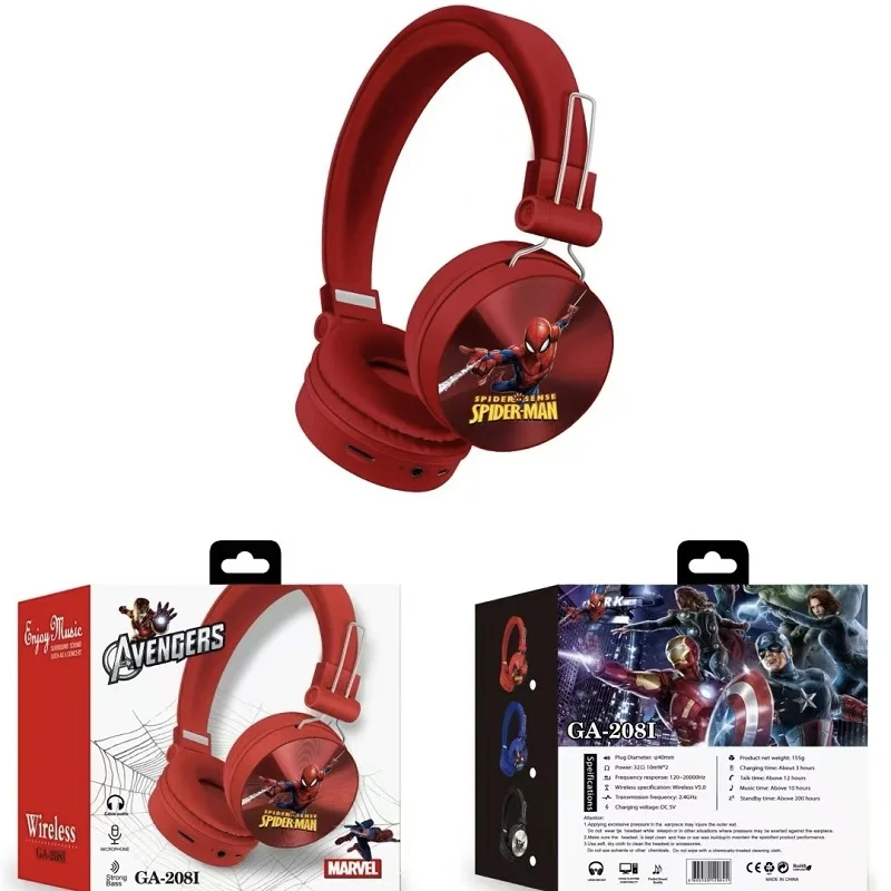 Disney Marvel Spider Man Headphones Bluetooth Wireless Foldable Stereo Laptop Gaming Earphones Noise Reduction for Kids GA-208