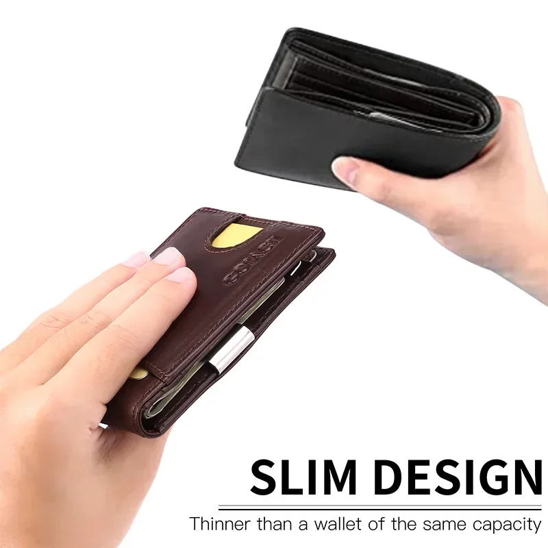 RFID Blocking Genuine Leather Gentleman Wallet - Front Pocket Money Clip Card Holder Metal Clip for Men 4