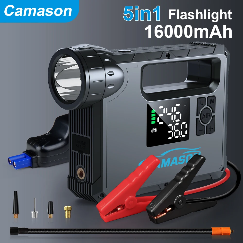 Camping Flashlight Rechargeable Lamp Camp Tent Air Compressor Car Tyre Air Pump Jump Starter Lantern Torch light