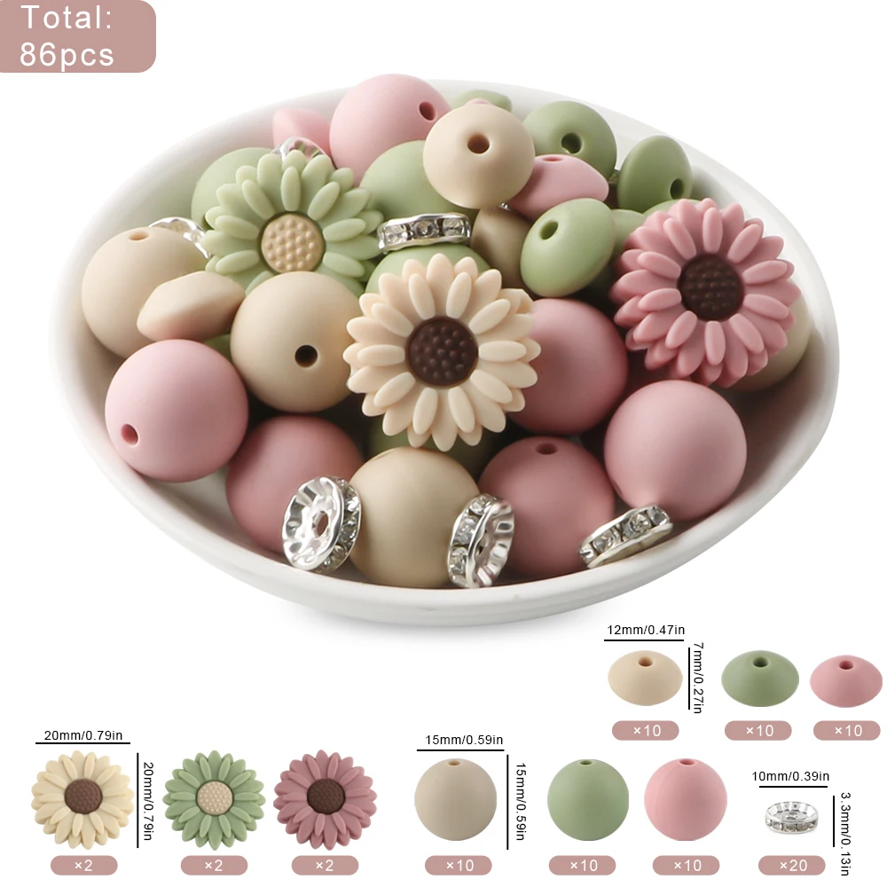 1Set Bunte Sonnenblume Silikon Perle Runde Perle Kombination Für Schmuck DIY Armband Halskette Schlüsselbund Vorhang Seil Zubehör – Detail 8
