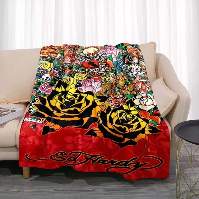 3dED- HARDY Tattoo Tiger Skull Blanket Living Room Bedroom Sofa Soft and Comfortable Warm Blanket Office Leisure Blanket 3