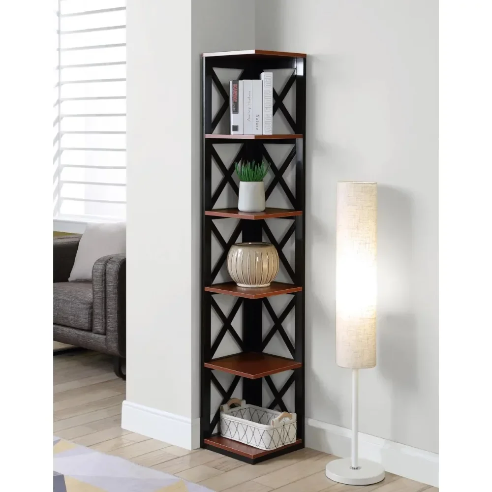 

5 Tier Corner Bookcase, Cherry and Black