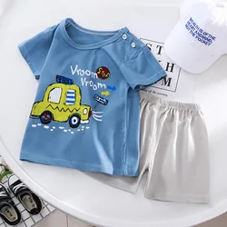 2022 verão novas crianças conjuntos de roupas bebê menino algodão camiseta + curto duas peças conjunto casual fino criança manga curta terno