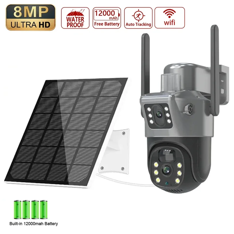 4K 8Mp 4G Dual Lens Ptz Solar Camera Dual Screen Pir Human Tracking Outdoor Wifi Security Cctv Telecamera Ip Di Sorveglianza