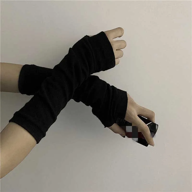 Black Punk long Fingerless Gloves Cuff Women Men Ninja Sport