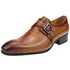 Mens Formal Male Shoe Side Buckle Leather Shoes Pointed Toe Bullock Carving classic style Classic gentleman Formal wear Pointed 3
