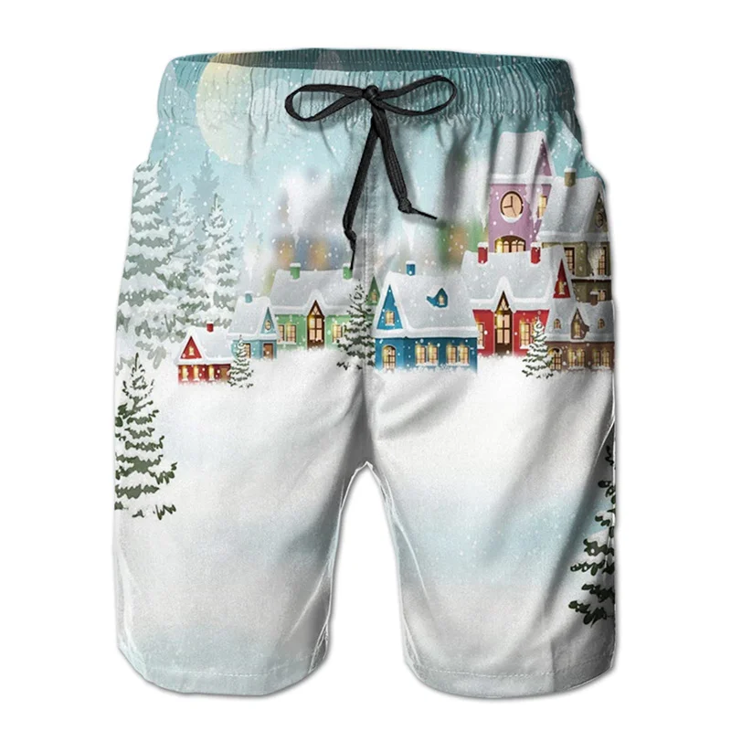 

Pop Summer 3D Santa Claus Snowman Printing Beach Shorts Christmas Reindeer Graphic Swimming Shorts Men Cute Pants Hombre Trunks