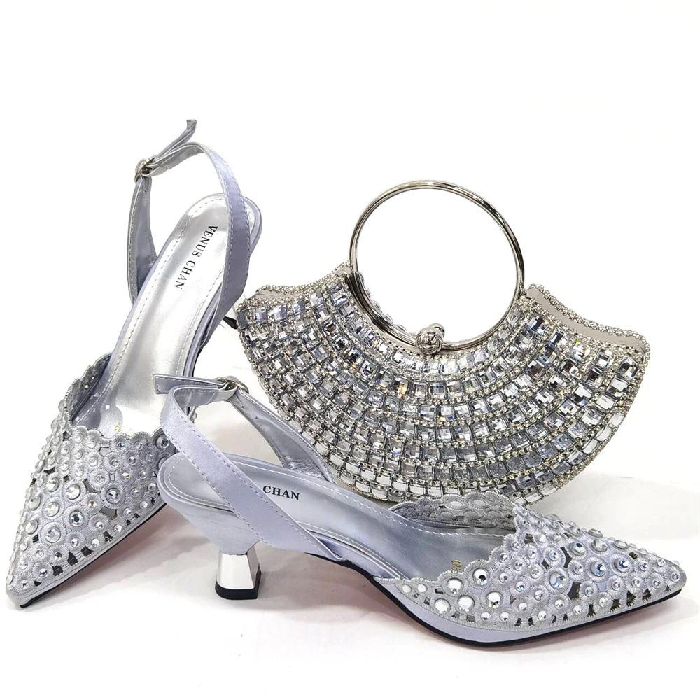 

Doershow hot selling silver Shoes and Bags To Match Set Italy Party Pumps Italian Matching Shoe and Bag Set for Party! HSD1-5