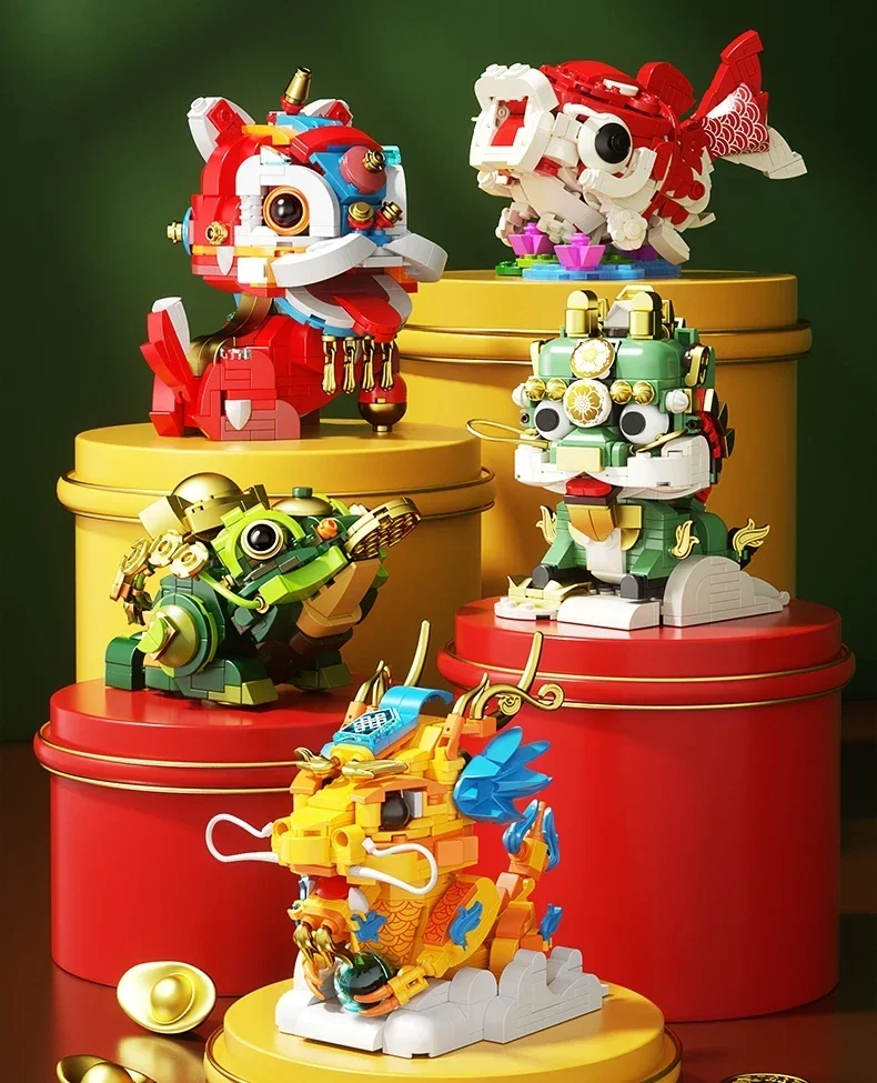 JAKI Block Building Toys Bricks Chinese Culture Kylin Lion Lucky Koi Dragon New Year Gift Home Decor 5130 5131 5132 5135 5137 building block toys building block toy