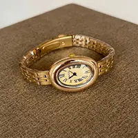 Hot Sale Fashion Watch for Women Mid Ancient Style Oval Dial Small Gold Watch Adjustable Steel Strap Quartz Wristwatch Wholesale 3
