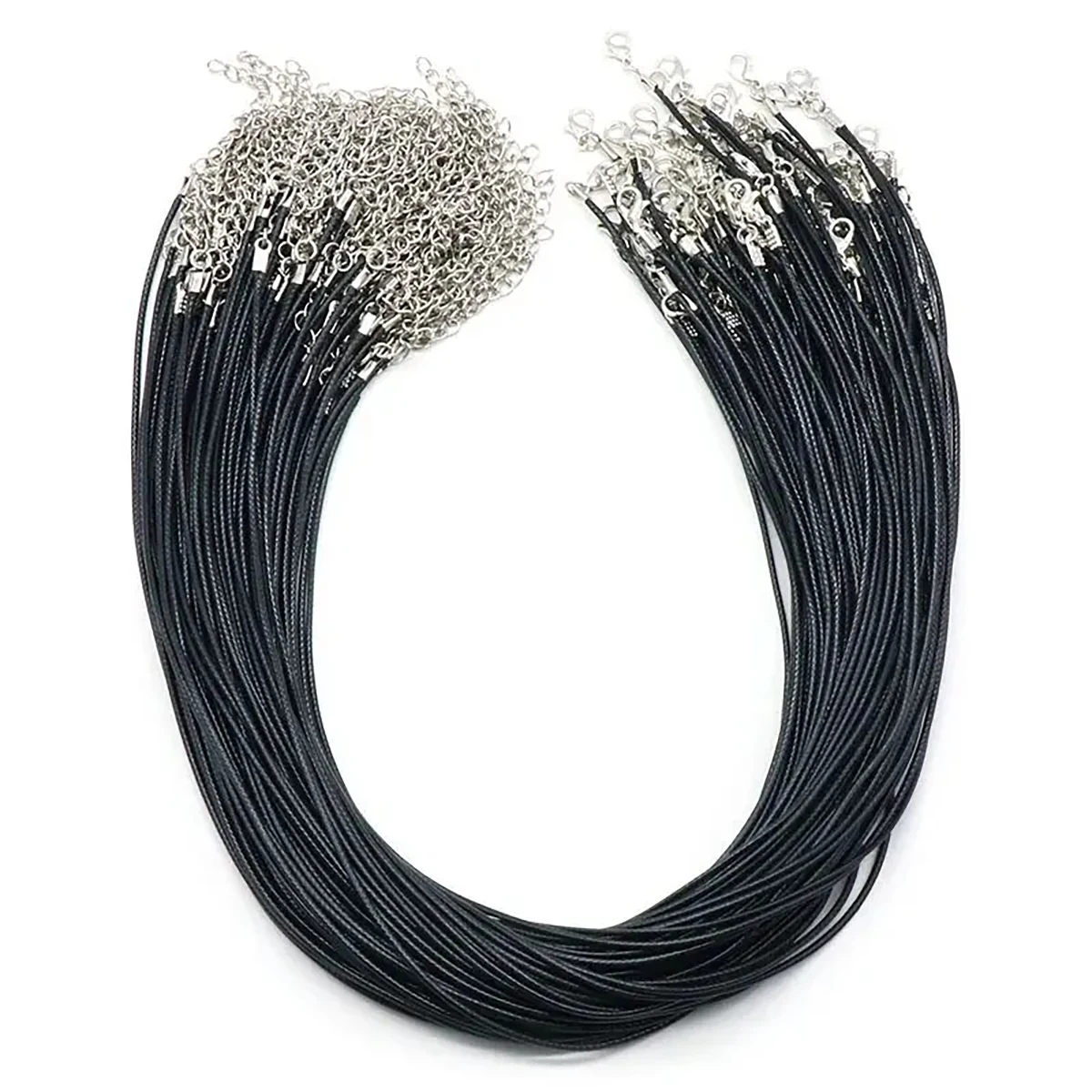 50 Stück Schmuck zubehör DIY Halskette Seil, Hummers chnalle Leder Seil, koreanische Wachs faden Halskette Seil, schwarzes Leder Seil – Detail 1