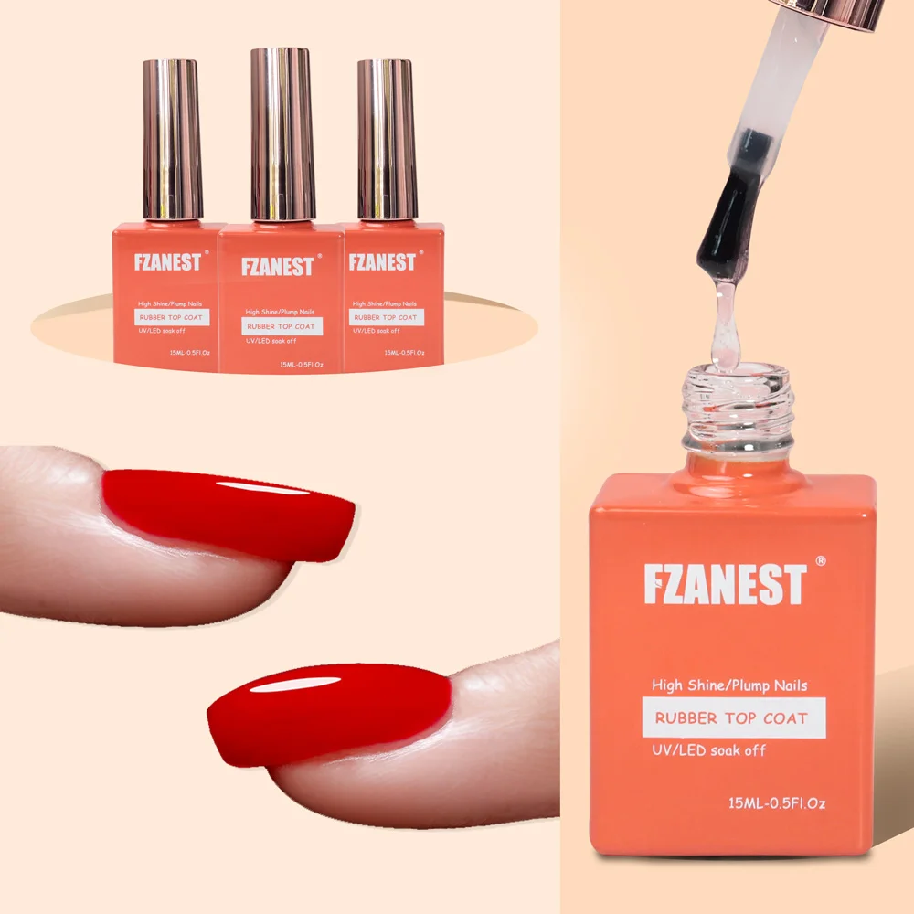 FZANEST Rubber Top Coat 15ML Gel Nail Polish Ultra Shine No Wipe Thick Top Coat Strengthen Enhanced Plumping Natrual Nail 2