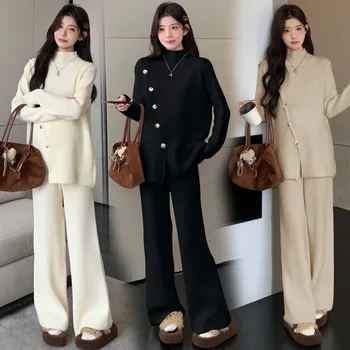 Maternity Suit 2026 New Style Elegant Temperament Turtleneck Sweater And Wide Leg Pants Two Piece Set For Pregnant Women