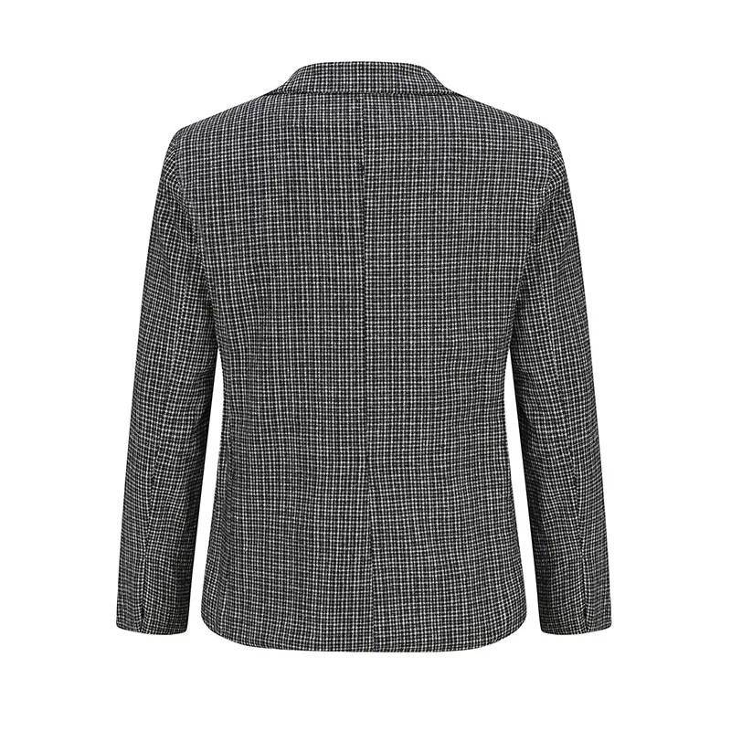 Spring Autumn Men Blazers Slim Fit Plaid Suits Jackets Male Long Sleeve Double-breasted Outerwear Business Casual Coats