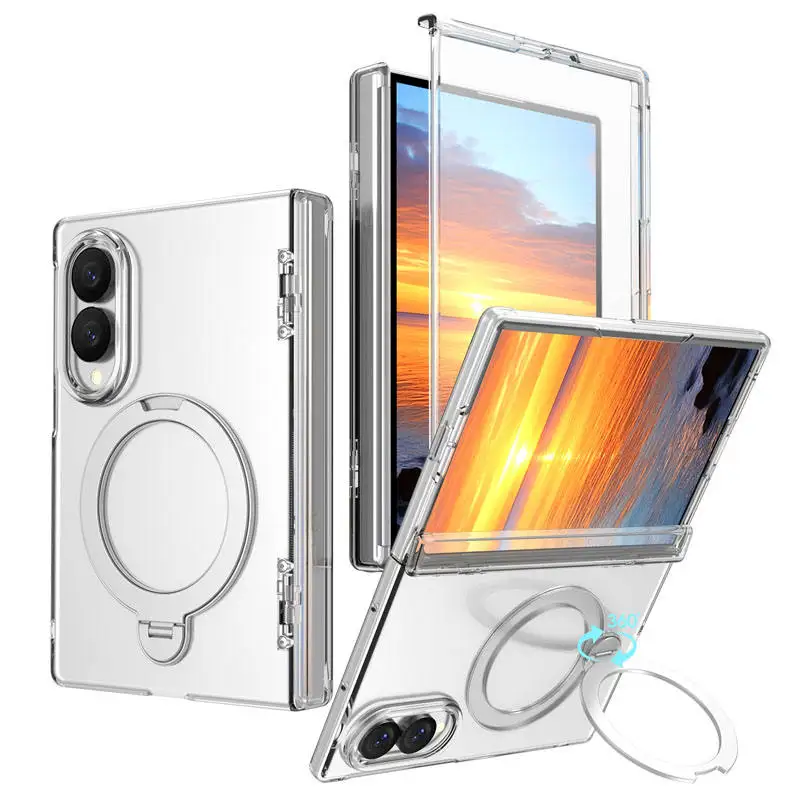 Premium Phone Case with Tempered Glass and Rotating Magnetic Alloy Stand, Fingerprint Resistant Cover