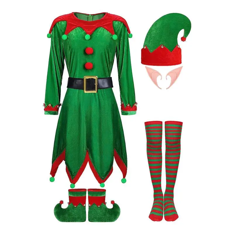 

Christmas Elf Costume Set Santas Helper Elf Costume Suit Christmas Party Role Play Costume Christmas Costume Supplie Accessories