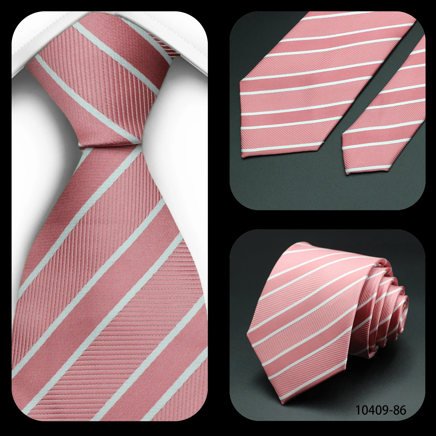 Luxuriöse 7CM Herren-Krawatte in Rosa mit Streifen, Blumenmuster, Karomuster und Uni-Farben für Männer, Bräutigam-Krawatte für Geschäft, Hochzeit und Party – Detail 8