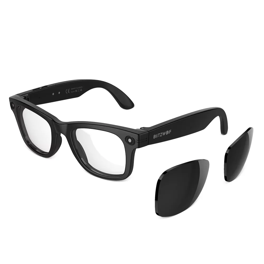 BlitzWolf BW-AG1 Pro AI 스마트 안경(HD 카메라 8MP 32MP 인터폴레이션 기능 탑재) WiFi 블루투스 통화 3D 스테레오 서라운드 사운드 듀얼