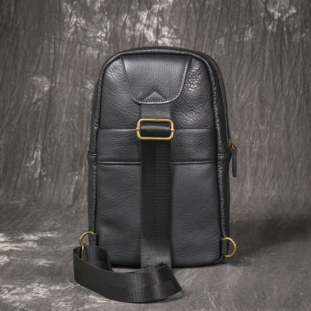 LUOKIR Herren-Brusttasche aus Leder, modisch, lässig, kleiner Rucksack, weiches Leder, Umhängetasche, Rindsleder, Umhängetasche – Detail 8