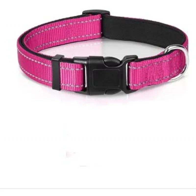 Reflective Adjustable Breathable Nylon Dog Collar with Soft Padding, Durable Design, and Bone Rope Accent