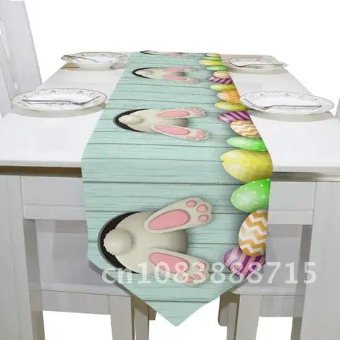 

Spring Decor Easter Bunny Tail Table Runner Easter Eggs Hunt Rabbit Tabletop Decor Linen Tablecloth Easter Decorations For Home