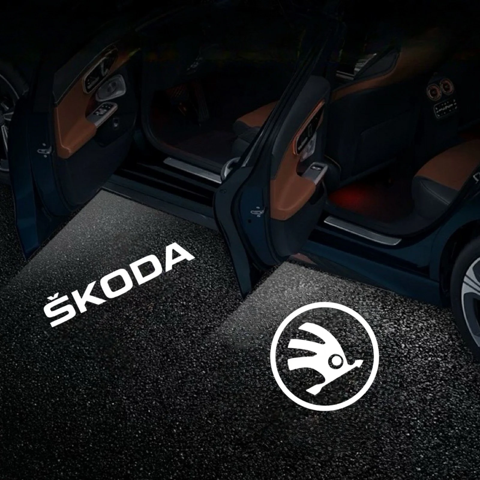 Car LED Door Projector Light - Set of 2, Skoda Accessories