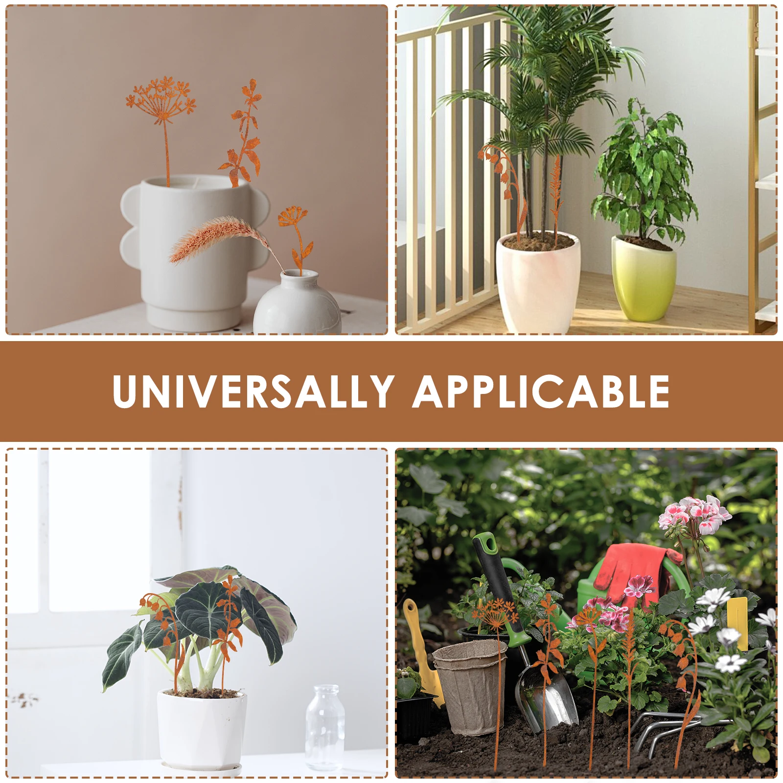 5 Pcs Garden Stake Metal Plant Decorative Ground Stakes Garden Wrought Tron Decoration for Yard Art Outdoor Lawn Porch Pathway