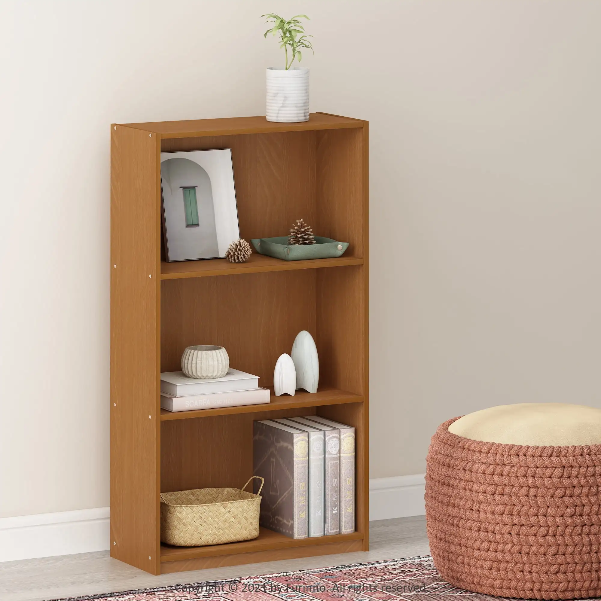 

Furinno Basic 3-Tier Bookcase Storage Shelves, Natural Oak