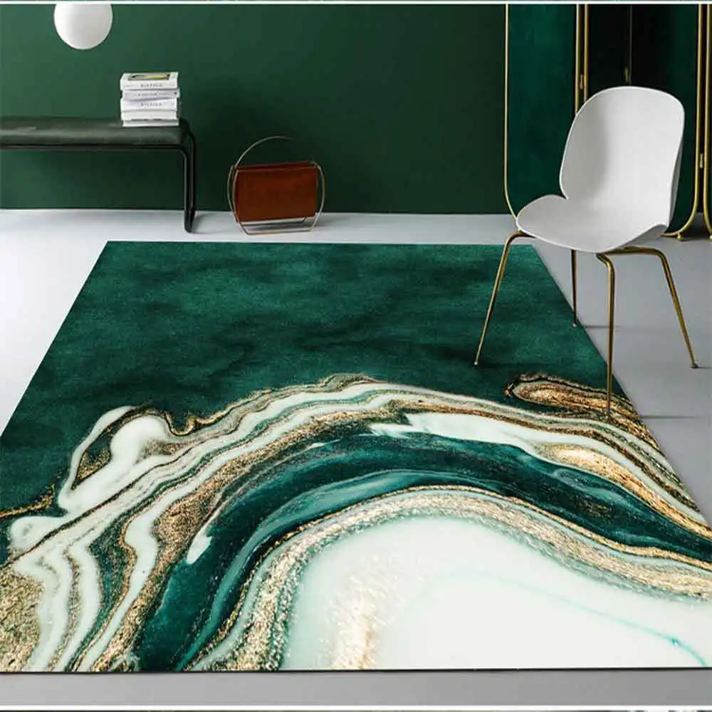 Light Luxury Dark Green Ginkgo Living Room Carpet Abstract Marble