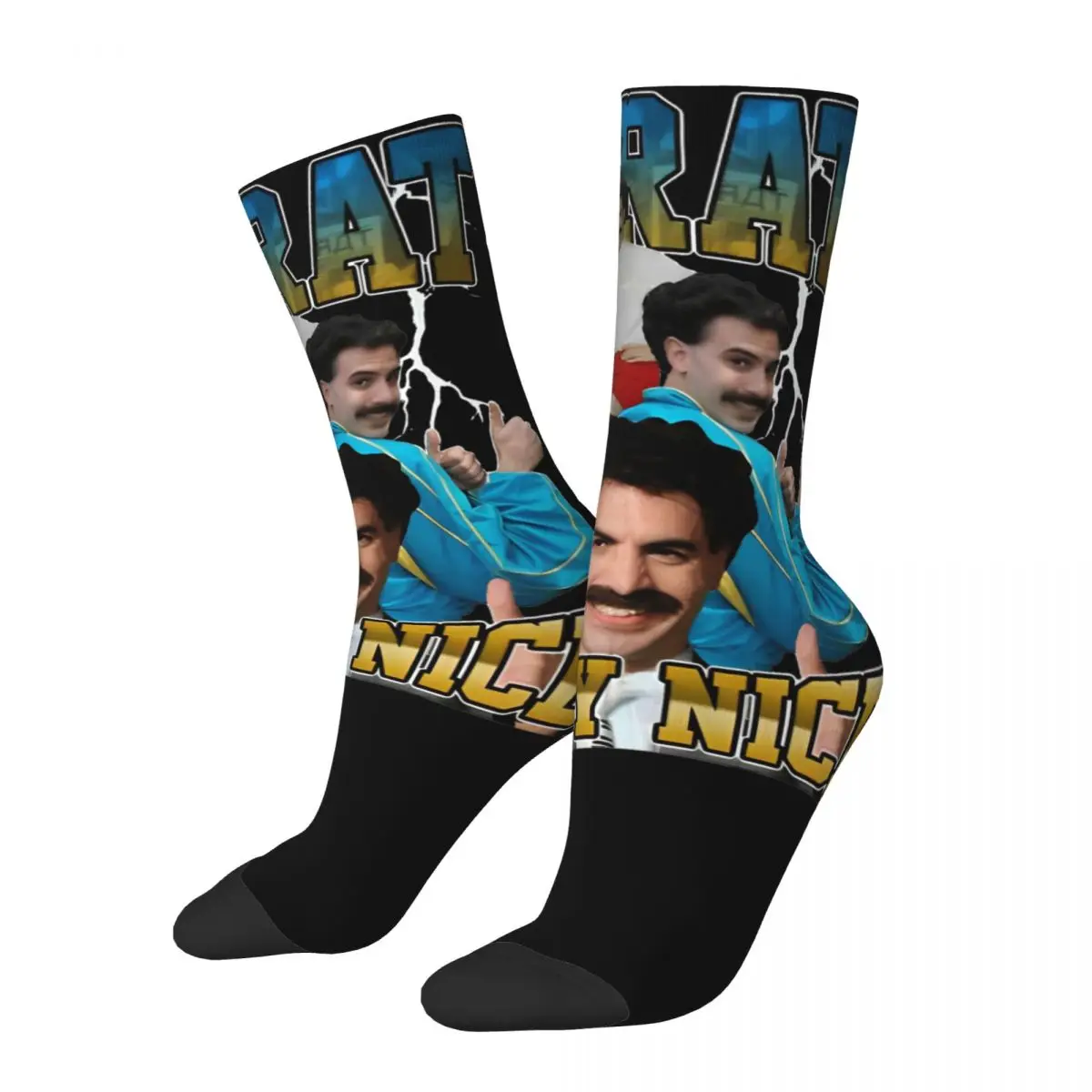 

Casual Borat Very Nice Bootleg Design Print Socks Accessories All Season Funny Meme Soft Crew Socks Breathable