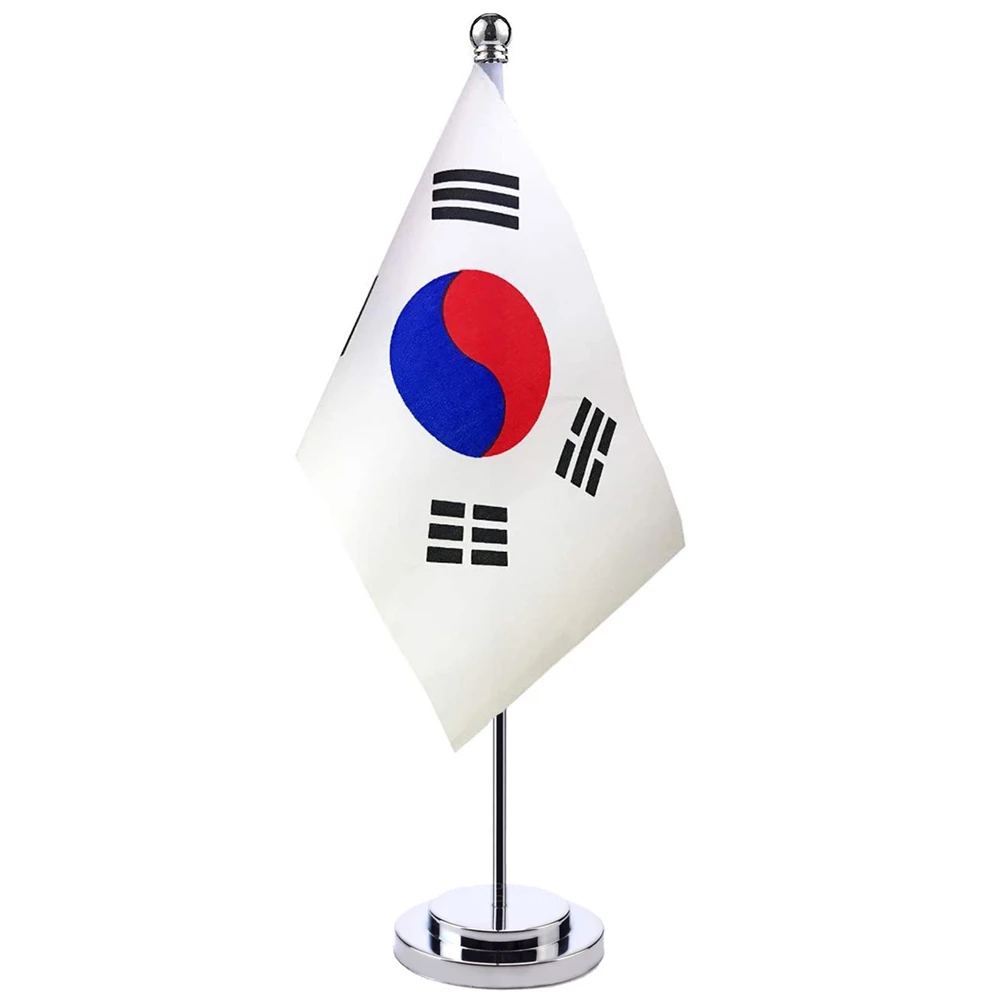 

14x21cm South Korean Desk Small Country Banner Meeting Room Boardroom Table Standing Pole The Taegeukgi National Flag
