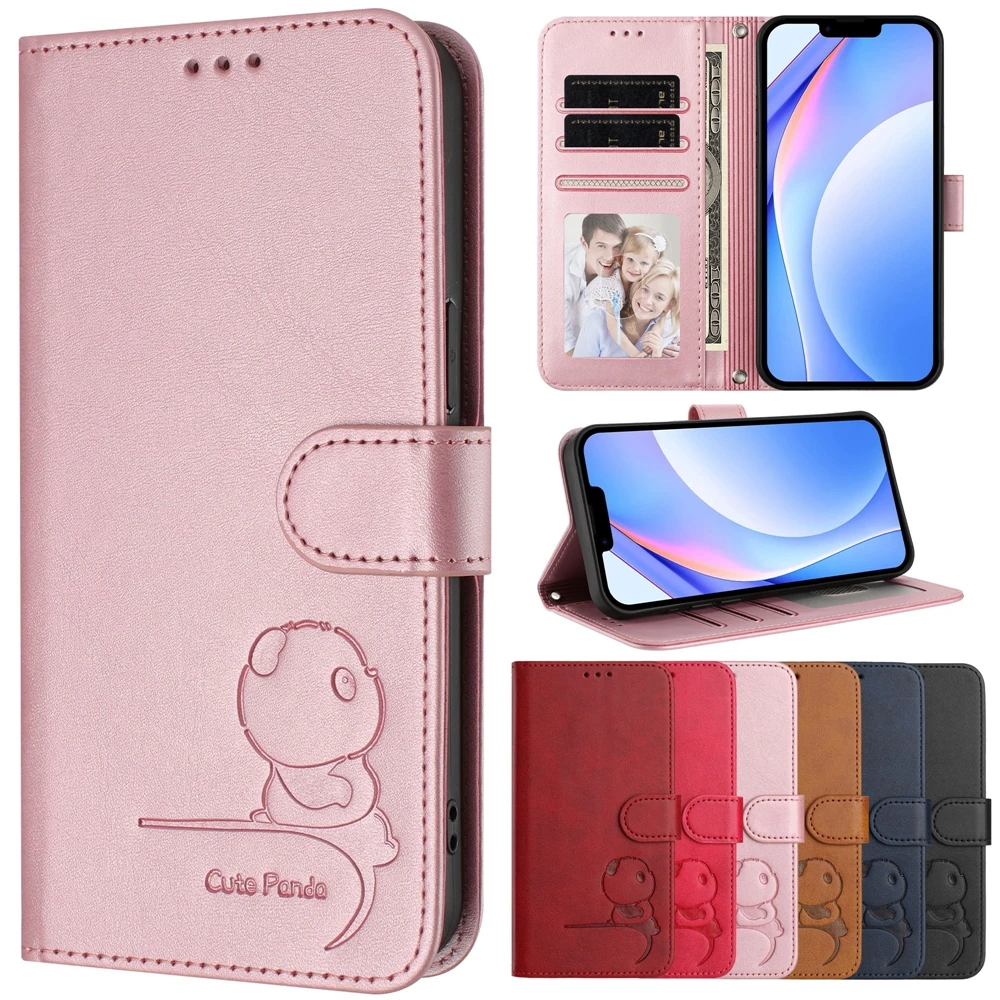 Cute Panda Leather Flip Cover Phone Case