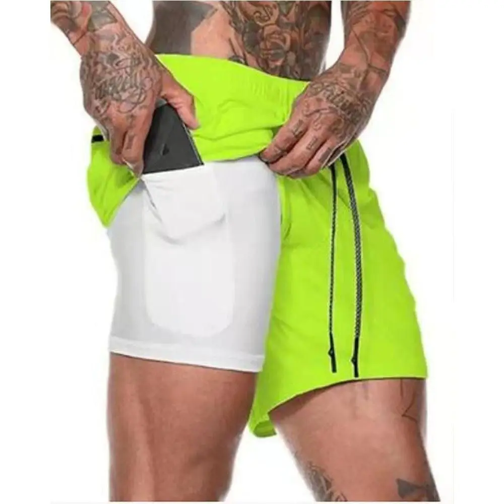 2024 Men's Double Layer Shorts Compressed Solid Color Fitness Training Basketball Men's Solid Color Basketball Shorts
